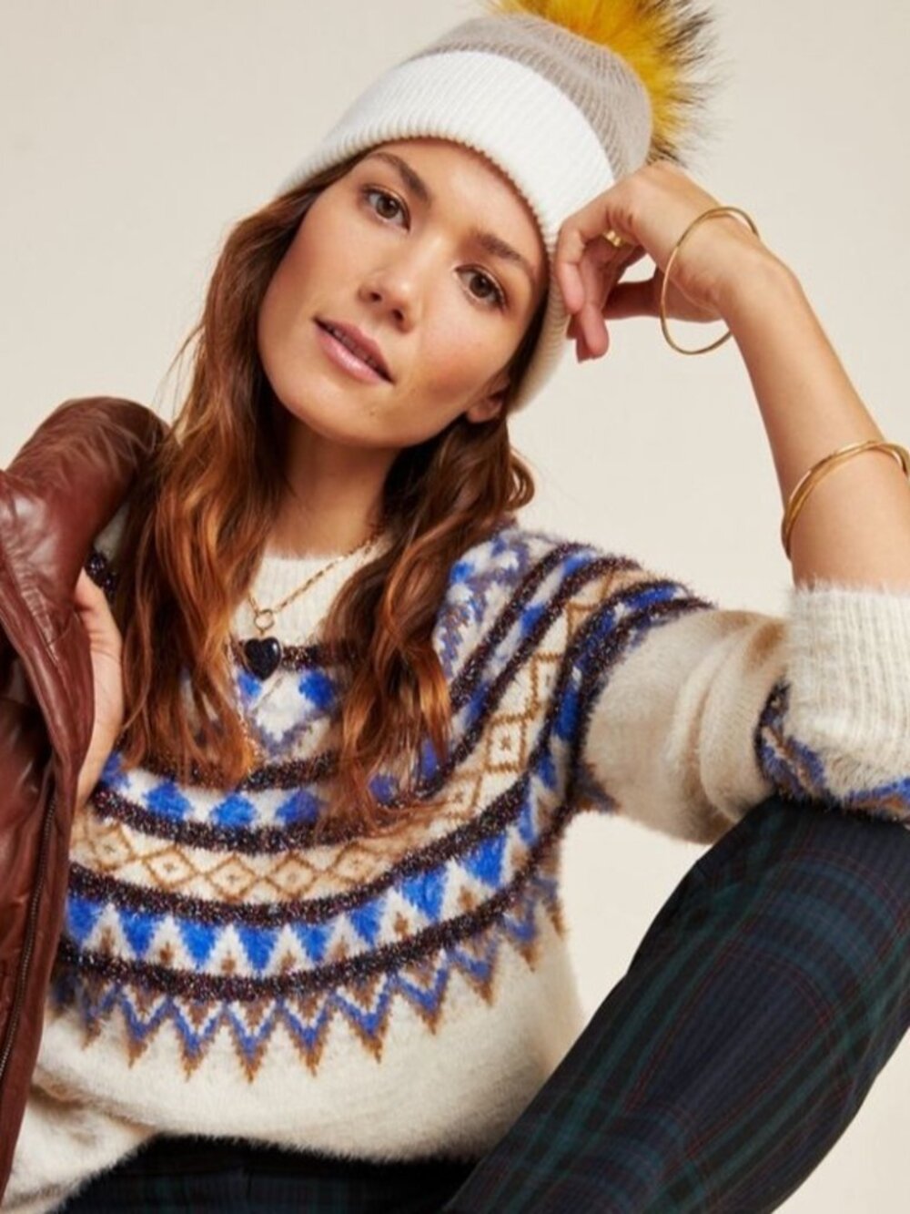 Heartloom Anthropologie Eyelash Fair Isle Sweater | Cream | Festive Holiday | S